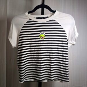 Hello Kitty x Forever 21 Keroppi Striped Raglan T-Shirt Women's L‎ Black White